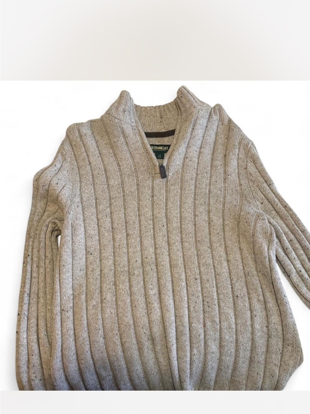 Outdoor Life Men’s Ribbed Half-Zip Sweater in Taupe Fleck